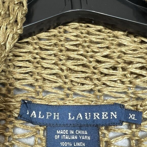 Ralph Lauren Sweater X-Large Brown Linen Open Front Shawl Cardigan Long Line - Picture 12 of 13